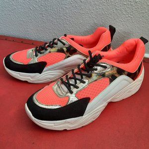 Steve Madden Platform Sneaker -Coral, Animal Print, Metallic Gold